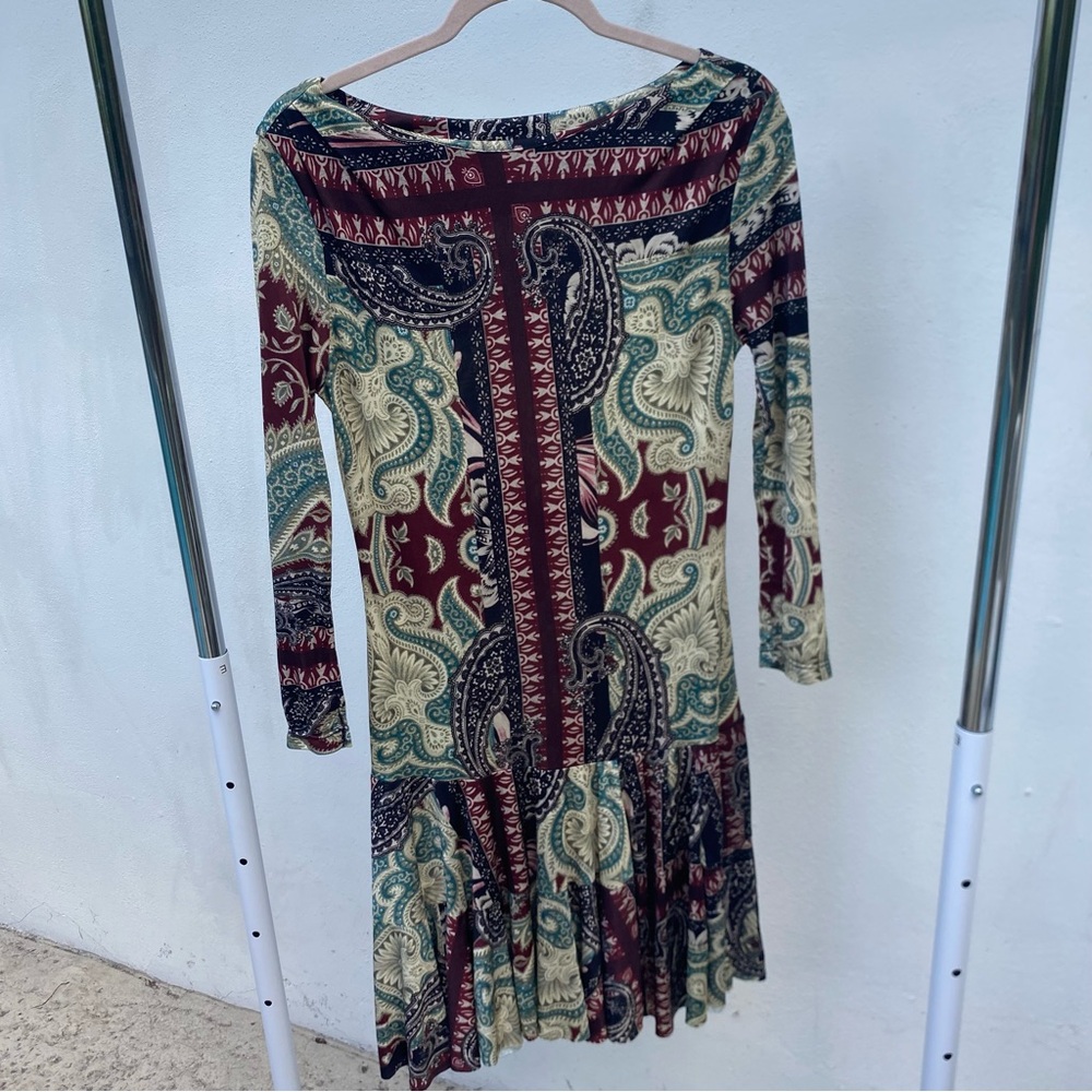 Y2K Eclectic Boho Multicolor Paisley Drop Waist Mini Dress Size Small